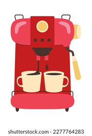 Cafetera eléctrica con tazas de icono plano. Ilustración del vector