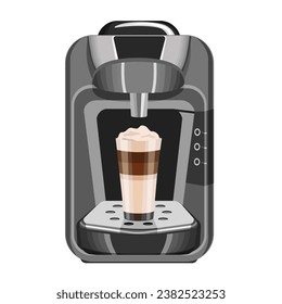 Electric coffee maker with a glass of coffee,isolated on a white background.Vector illustration of a coffee machine.