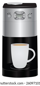Electric coffee pot and a full cup of coffee. Vector illustration.