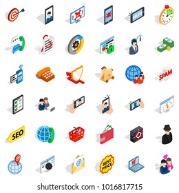 Electric communication icons set. Isometric set of 36 electric communication vector icons for web isolated on white background