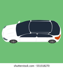 Electric concept car with solar panels on roof isolated on background. Electric ecological vehicle in top side view.