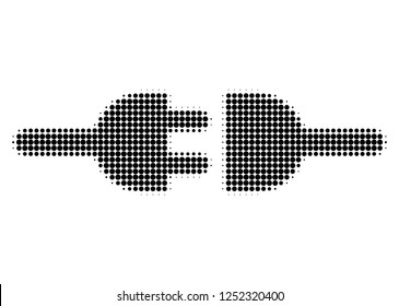 Electric connection halftone dotted icon. Halftone array contains round pixels. Vector illustration of electric connection icon on a white background.