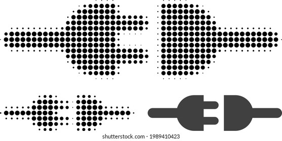 Electric connection halftone dotted icon. Halftone pattern contains circle points. Vector illustration of electric connection icon on a white background.