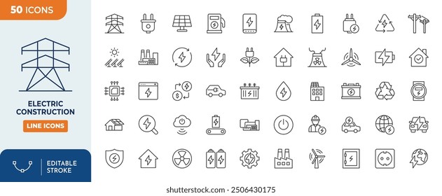 Construcciones eléctricas Línea Conjunto de iconos editables	