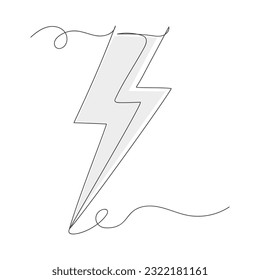 Electric continuous line art, lightning bolt sign isolated vector illustration on white background.