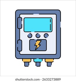 Electric Control Box Flat design style, digital power control unit, used for regulating electricity flow, ideal for industrial graphics, energy systems, and utility layouts.