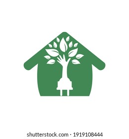 Electric cord and hand tree vector logo design.