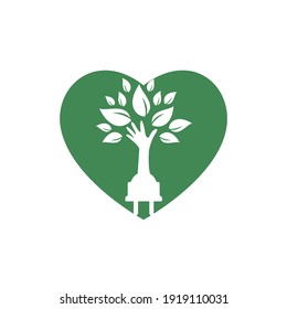 Diseño del logotipo del vector del árbol de mano y del cable eléctrico.