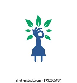 Electric cord and hand tree vector logo design. 