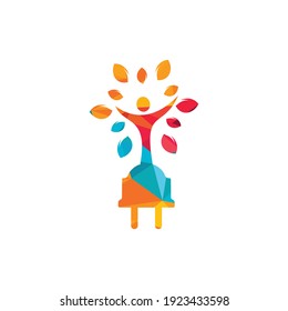 Electric cord and human tree vector logo design. Green energy electricity logo concept.