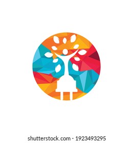 Electric cord and human tree vector logo design. Green energy electricity logo concept.