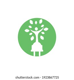 Electric cord and human tree vector logo design. Green energy electricity logo concept.