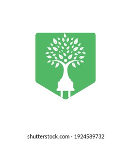 Electric cord and human tree vector logo design. Green energy electricity logo concept.