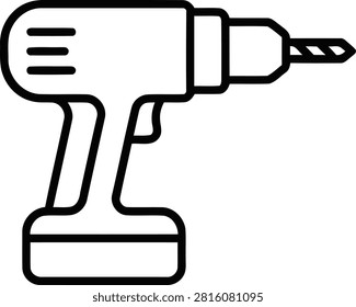 Electric Cordless Drill Line Art Icon Power Driver Tool Vector