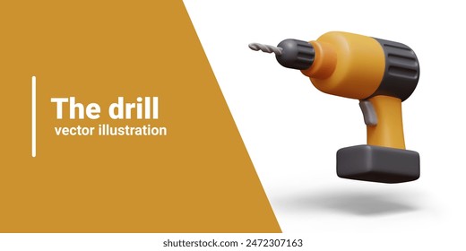 Electric cordless drill in realistic style. Battery model of perforator