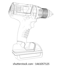 Electric cordless screwdriver. Vector rendering of 3d. Wire-frame style. The layers of visible and invisible lines are separated