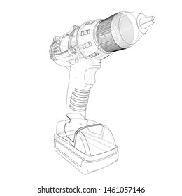 Electric cordless screwdriver. Vector rendering of 3d. Wire-frame style. The layers of visible and invisible lines are separated