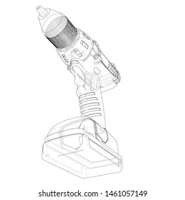 Electric cordless screwdriver. Vector rendering of 3d. Wire-frame style. The layers of visible and invisible lines are separated