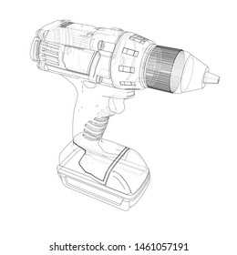 Electric cordless screwdriver. Vector rendering of 3d. Wire-frame style. The layers of visible and invisible lines are separated