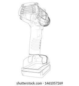 Electric cordless screwdriver. Vector rendering of 3d. Wire-frame style. The layers of visible and invisible lines are separated