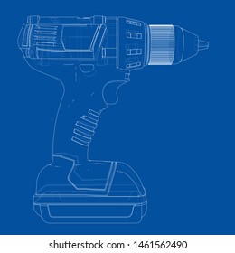 Electric cordless screwdriver. Vector rendering of 3d. Wire-frame style. The layers of visible and invisible lines are separated