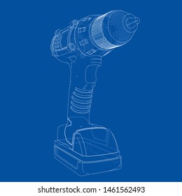 Electric cordless screwdriver. Vector rendering of 3d. Wire-frame style. The layers of visible and invisible lines are separated