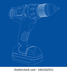 Electric cordless screwdriver. Vector rendering of 3d. Wire-frame style. The layers of visible and invisible lines are separated