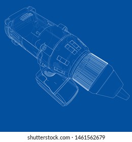 Electric cordless screwdriver. Vector rendering of 3d. Wire-frame style. The layers of visible and invisible lines are separated