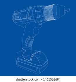 Electric cordless screwdriver. Vector rendering of 3d. Wire-frame style. The layers of visible and invisible lines are separated