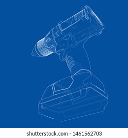 Electric cordless screwdriver. Vector rendering of 3d. Wire-frame style. The layers of visible and invisible lines are separated
