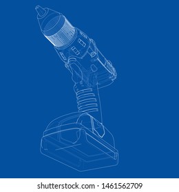 Electric cordless screwdriver. Vector rendering of 3d. Wire-frame style. The layers of visible and invisible lines are separated
