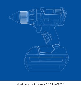 Electric cordless screwdriver. Vector rendering of 3d. Wire-frame style. The layers of visible and invisible lines are separated