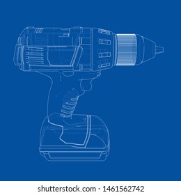 Electric cordless screwdriver. Vector rendering of 3d. Wire-frame style. The layers of visible and invisible lines are separated