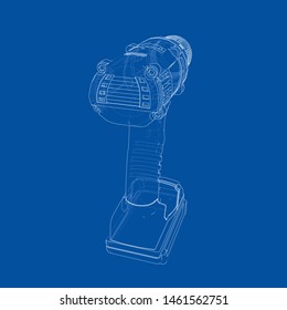 Electric cordless screwdriver. Vector rendering of 3d. Wire-frame style. The layers of visible and invisible lines are separated