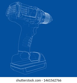 Electric cordless screwdriver. Vector rendering of 3d. Wire-frame style. The layers of visible and invisible lines are separated