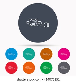 Electric counter icon. Electricity with plug sign. Icons in colour circle buttons. Vector