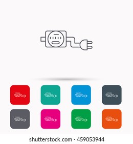 Electric counter icon. Electricity with plug sign. Linear icons in squares on white background. Flat web symbols. Vector