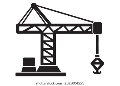 A electric crane silhouette vector icon illustration, crane, construction crane on white background.