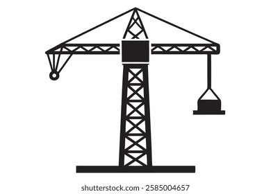 A electric crane silhouette vector icon illustration, crane, construction crane on white background.