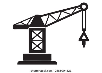 A electric crane silhouette vector icon illustration, crane, construction crane on white background.
