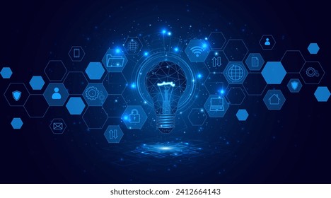 Electric or creative light bulb. Global internet connection concept for business. advanced digital technology	