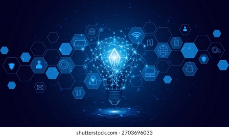 Bombilla eléctrica o creativa. Concepto global de conexión a Internet para empresas. tecnología digital avanzada	