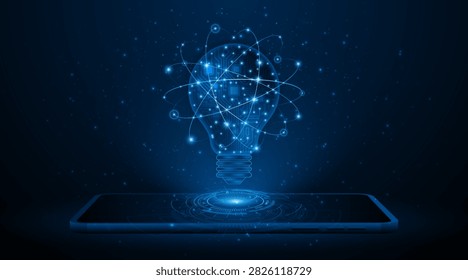 Electric or creative light bulb on tablet or smartphone. Global internet connection concept for business. advanced digital technology