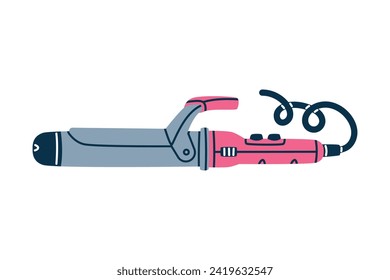 Electric Curler as Professional Hairdressing Tool and Accessory for Hairdo Vector Illustration