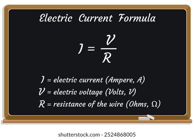 Electric Current Formula on a black chalkboard. Education. Science. Formula. Vector illustration.