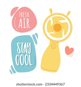 electric  cute table fan with cool breeze on white background with flat vector icon design. graphics for banners, stickers, cons, infographics. isolated elements. stay cool. fresh air