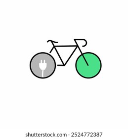 Electric cycle green.Electro Power Eco Bike with Charge Plug.Electric Bicycle Line Icon. Green Electricity Energy Ecological Bike Outline Symbol. 