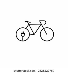 Electric cycle green.Electro Power Eco Bike with Charge Plug.Electric Bicycle Line Icon. Green Electricity Energy Ecological Bike Outline Symbol. 