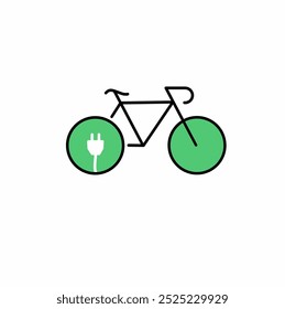 Electric cycle green.Electro Power Eco Bike with Charge Plug.Electric Bicycle Line Icon. Green Electricity Energy Ecological Bike Outline Symbol. 