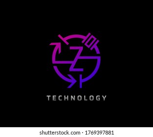 Electric D Letter Icon Design With Circle Shape and Electrical Engineering Component Symbol.
